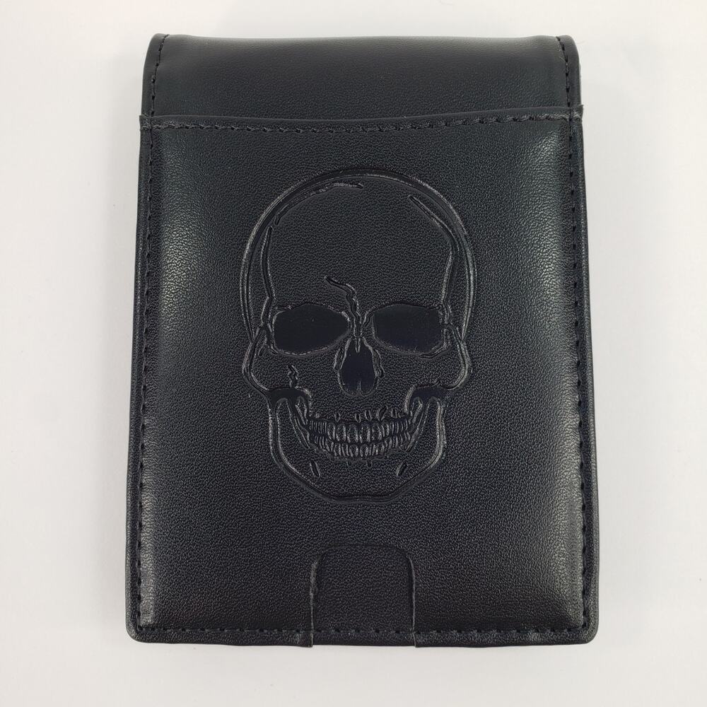 LAZY SKULL Black Bifold Wallet Faux Leather Goth Collection Slim RFID Blocking